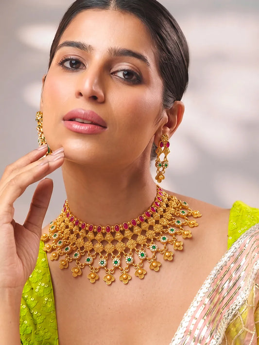 Peora Heritage Bridal Necklace Set - Gold