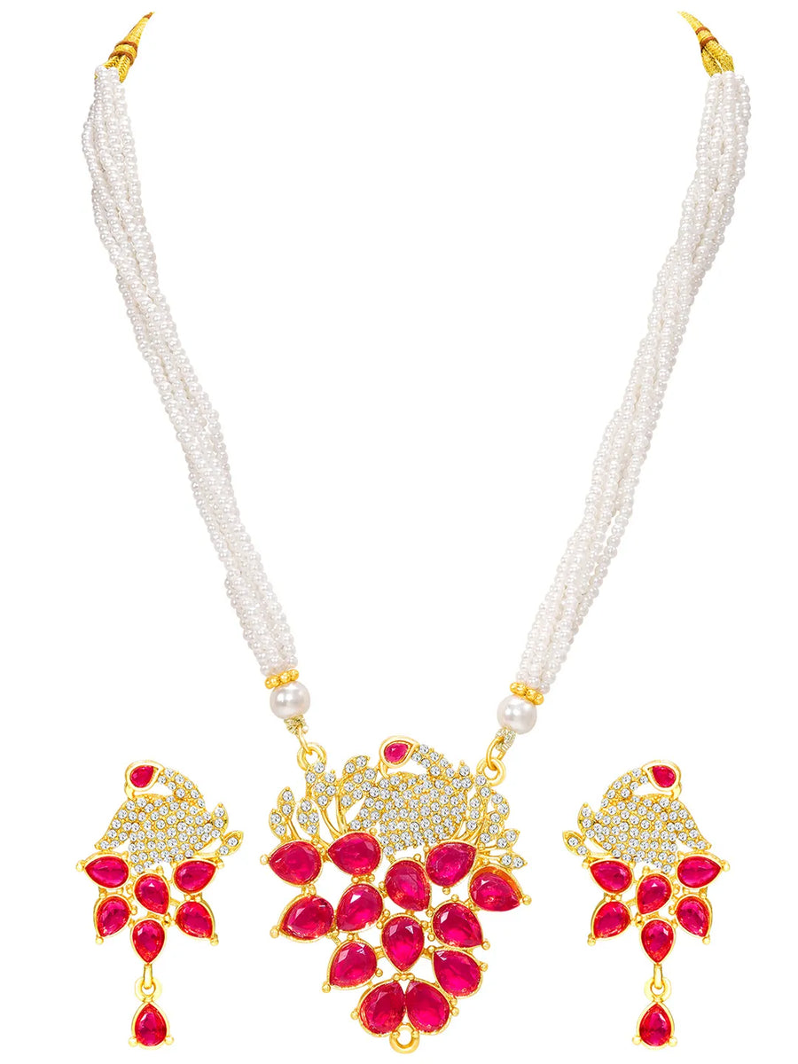 Peora Ruby Blossom Beaded Necklace Set