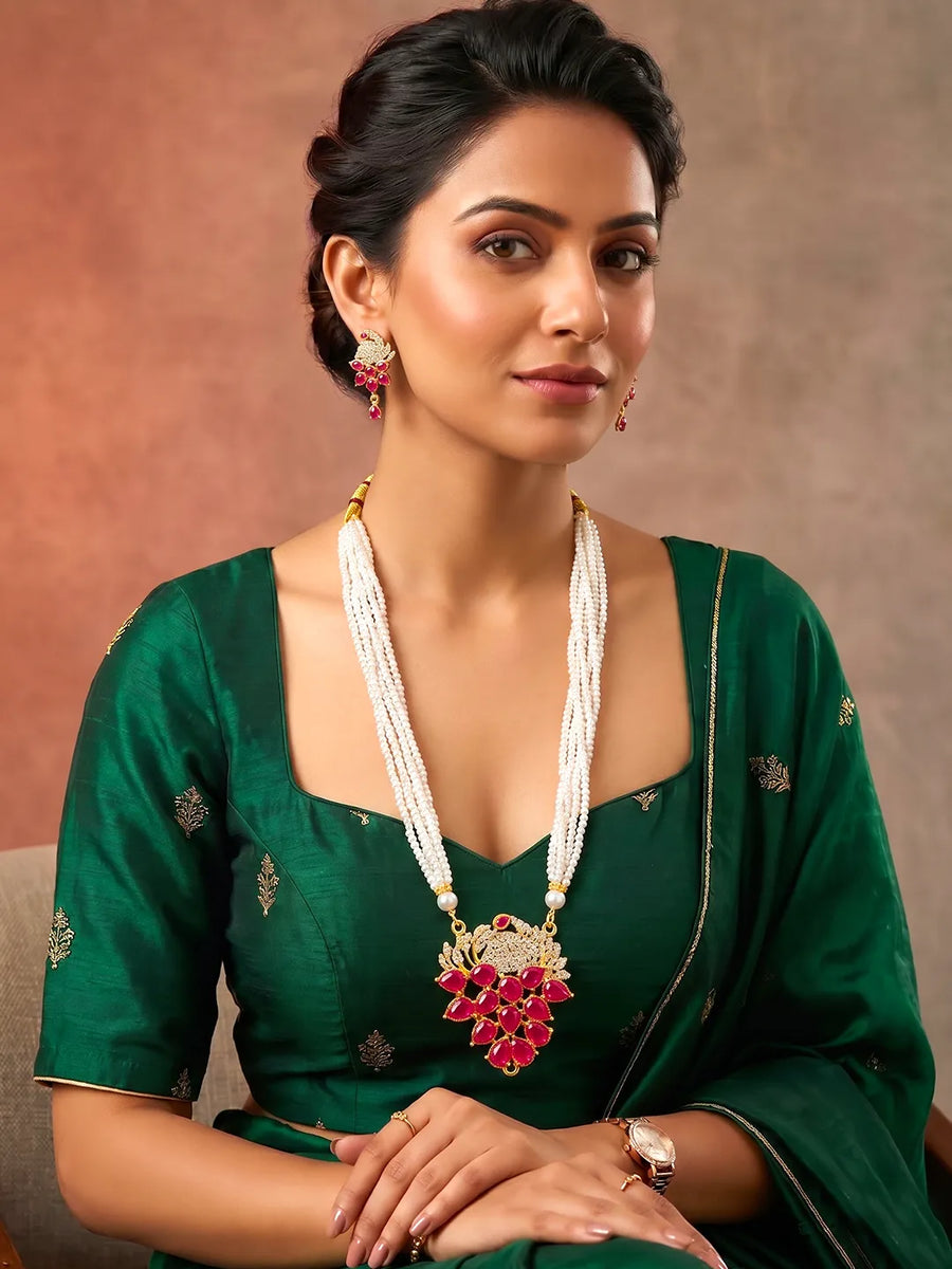 Peora Ruby Blossom Beaded Necklace Set