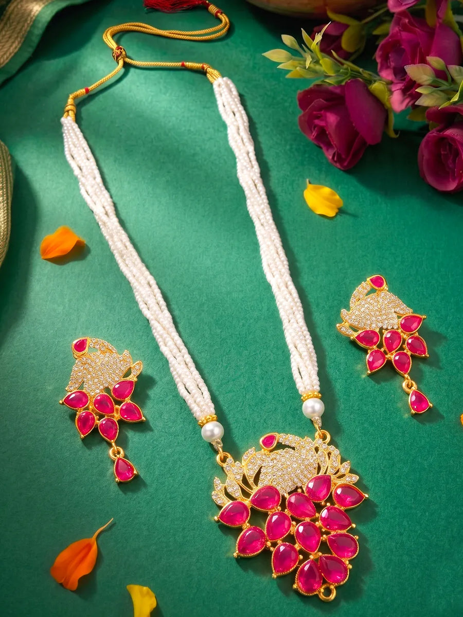 Peora Ruby Blossom Beaded Necklace Set