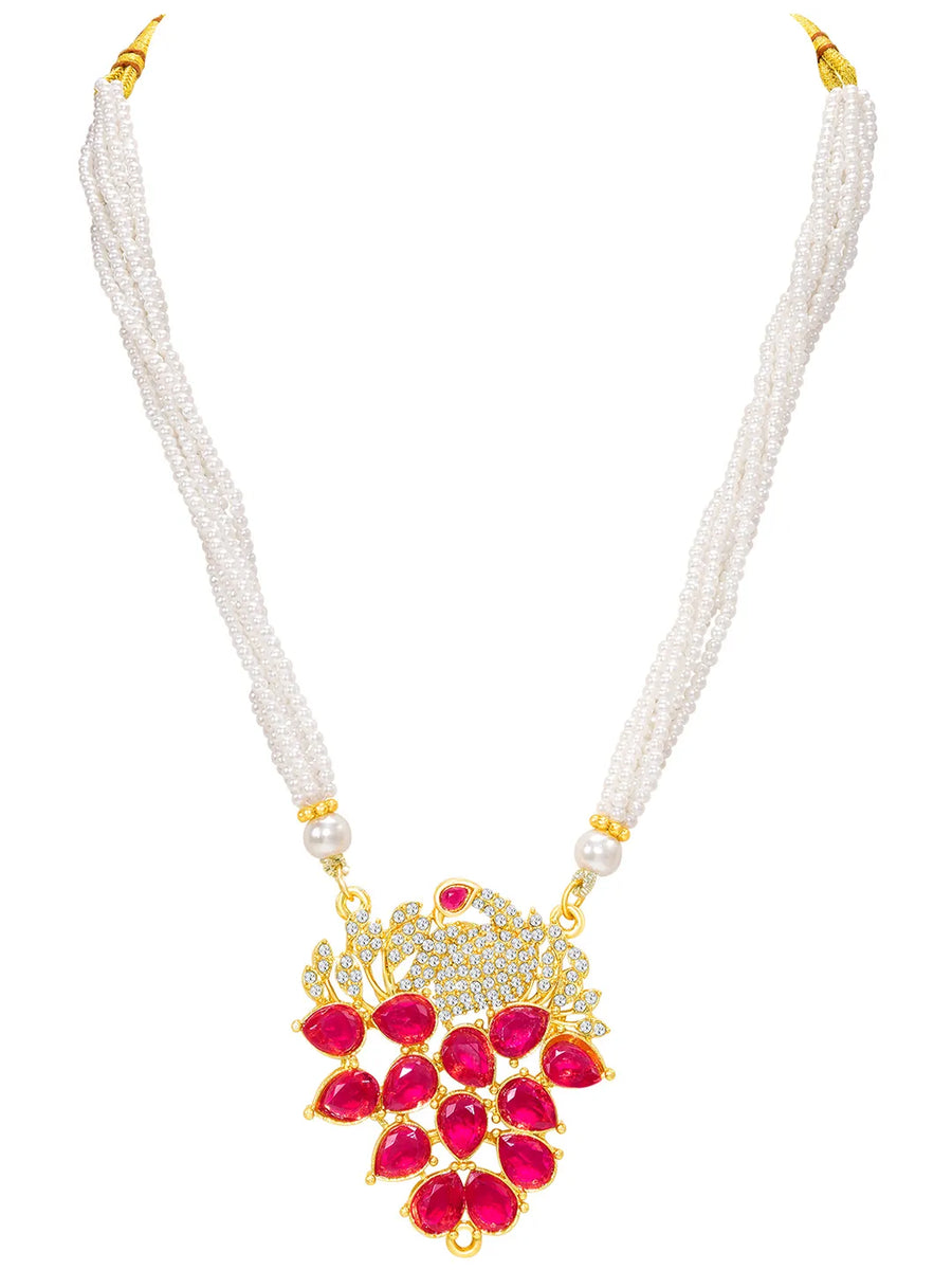Peora Ruby Blossom Beaded Necklace Set
