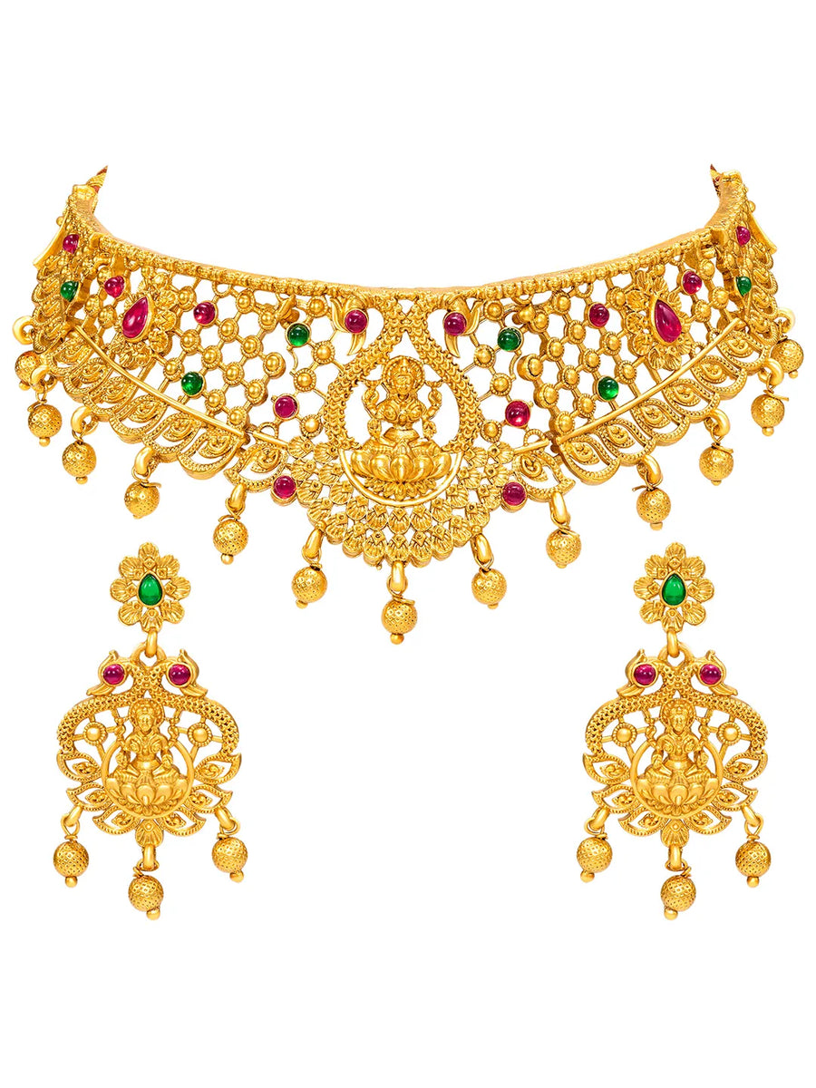 Peora Divine Temple Necklace Set- Gold