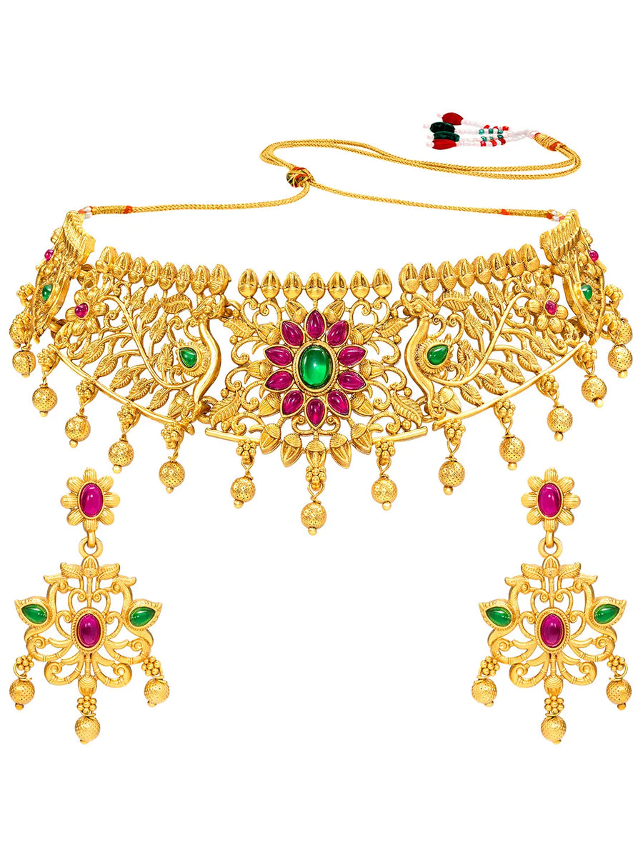 Peora Floral Radiance Necklace Set - Gold