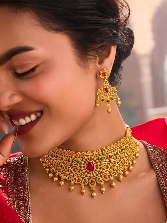 Peora Heritage Bridal Necklace Set - Gold