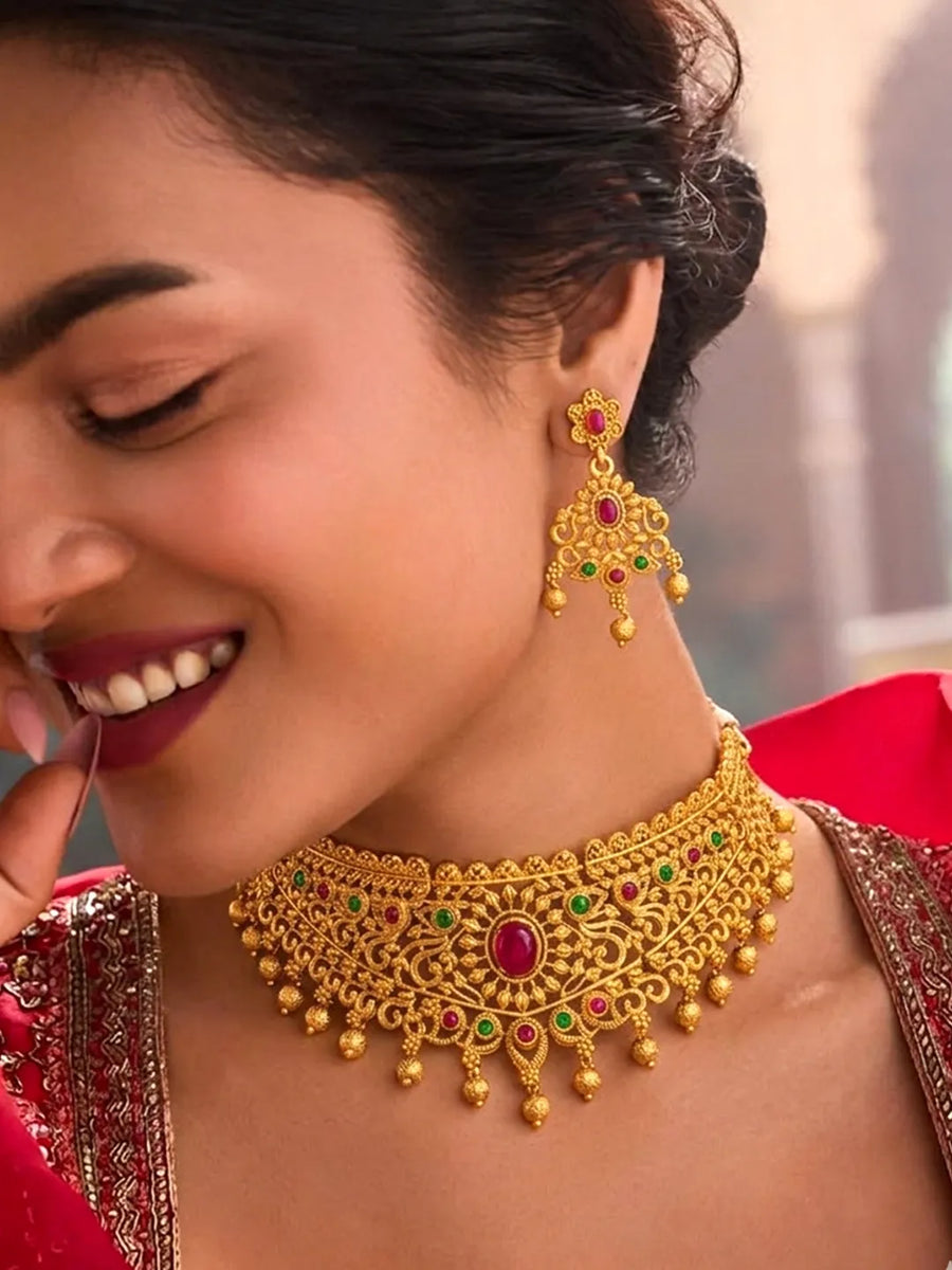 Peora Heritage Bridal Necklace Set - Gold