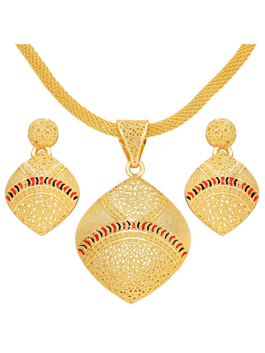 Peora Petal Grace Pendent Necklace Set - Gold