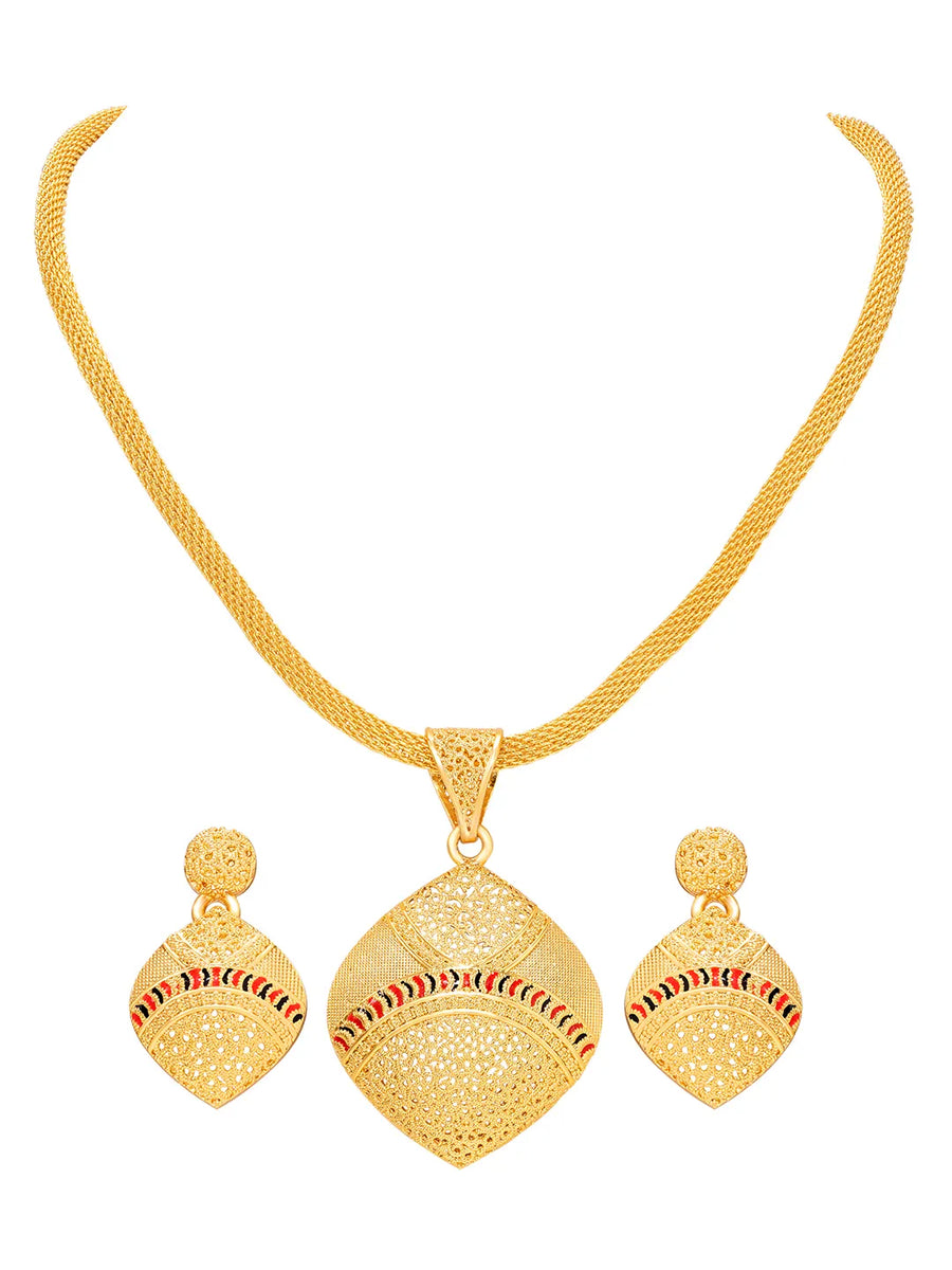 Peora Petal Grace Pendent Necklace Set - Gold