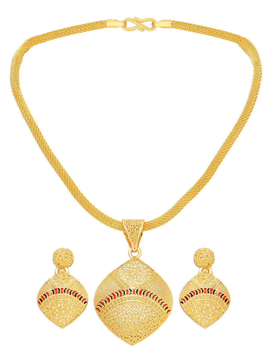 Peora Petal Grace Pendent Necklace Set - Gold