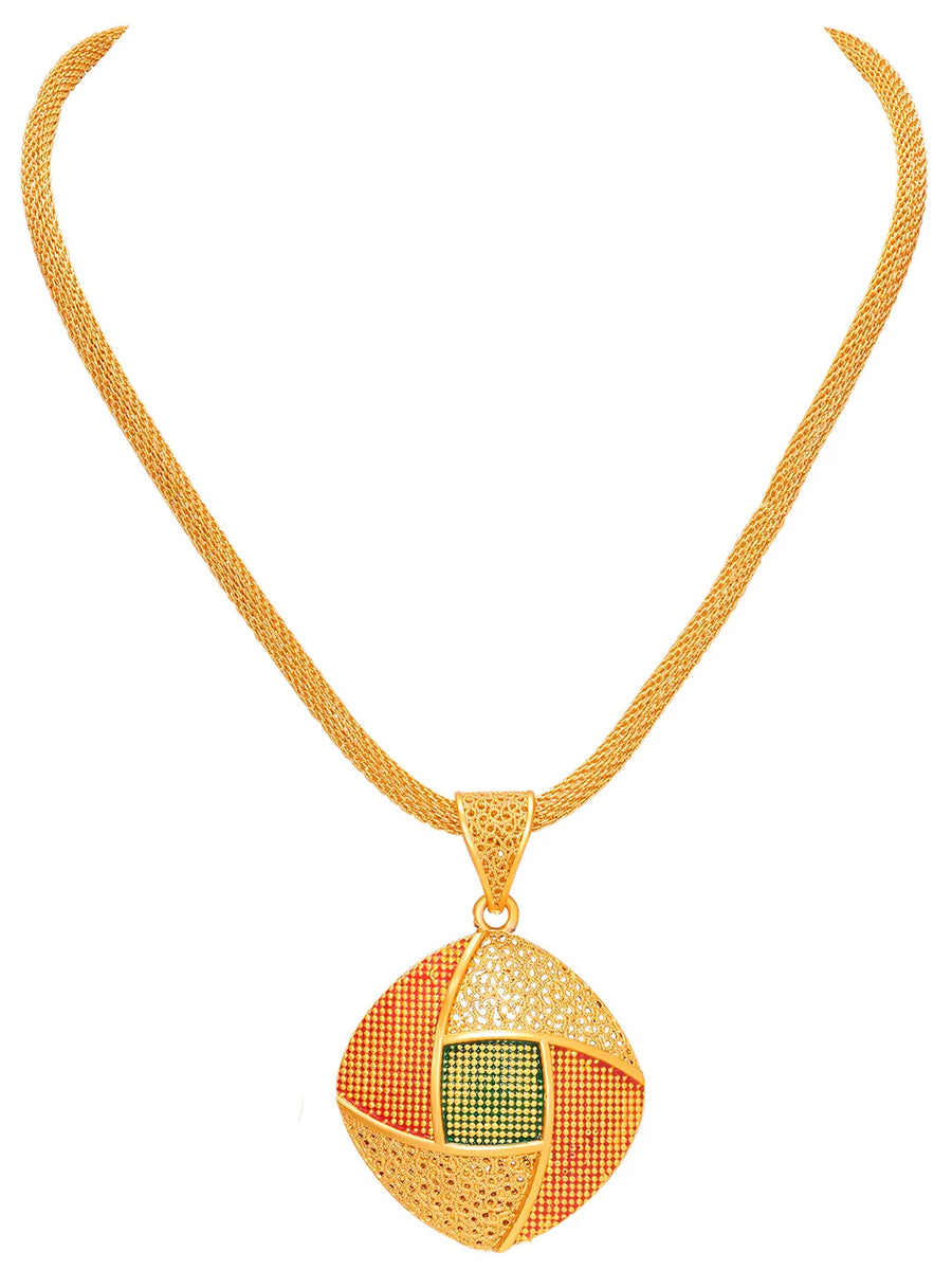 Peora Heritage Grid Pendent  Necklace Set - Gold
