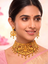 Peora Royal Lakshmi Temple Necklace Set - Gold