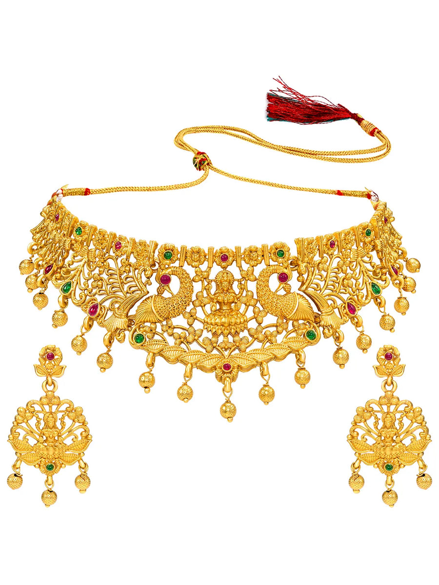 Peora Royal Lakshmi Temple Necklace Set - Gold
