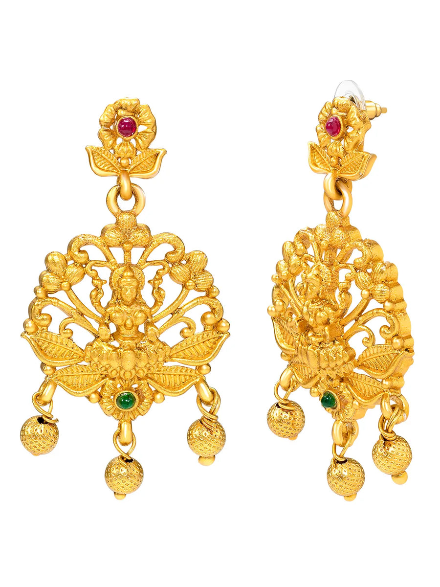 Peora Royal Lakshmi Temple Necklace Set - Gold