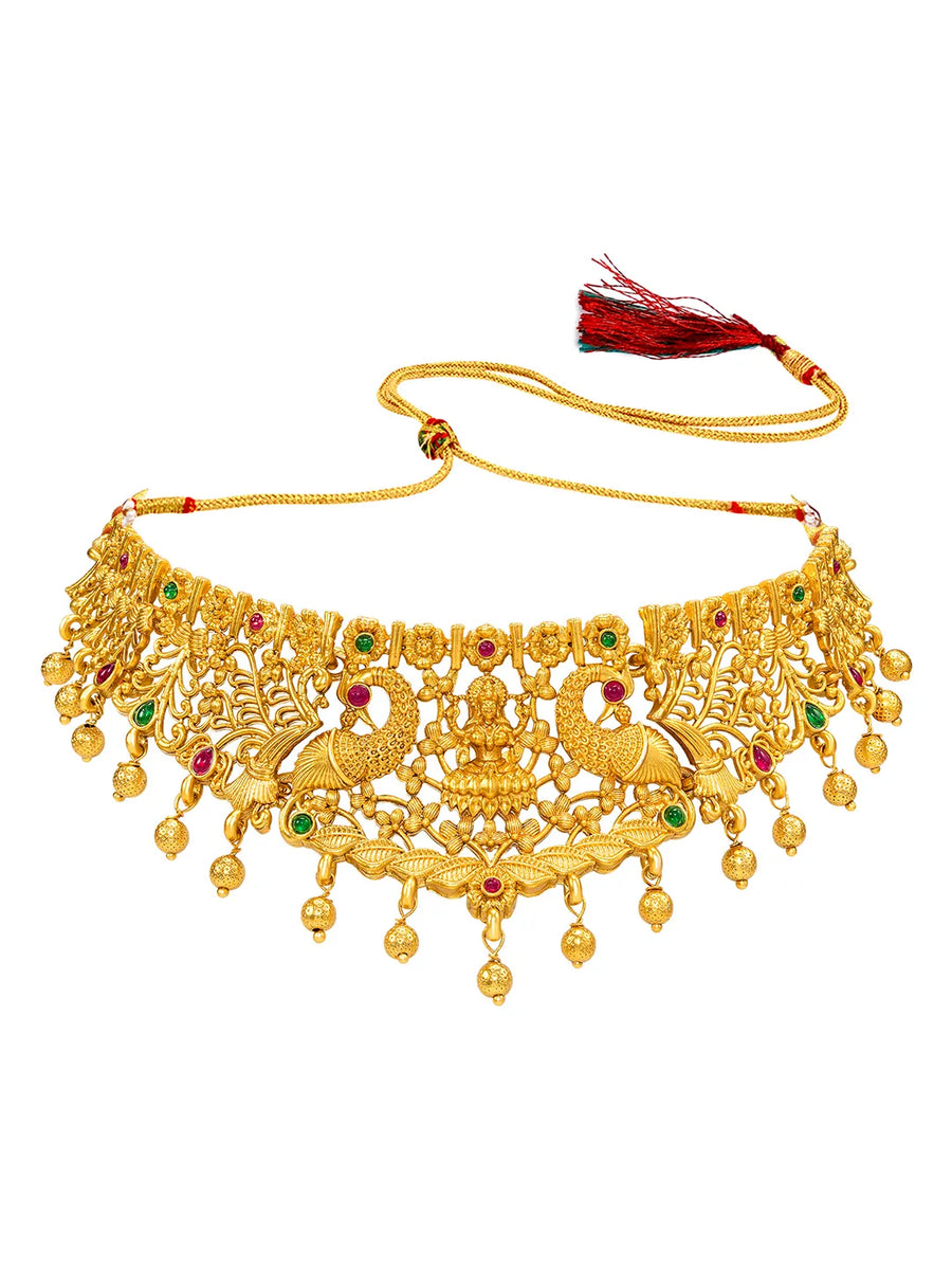 Peora Royal Lakshmi Temple Necklace Set - Gold