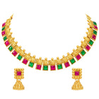 Peora Square Stone Necklace Set - Gold