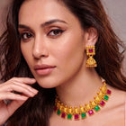 Peora Square Stone Necklace Set - Gold