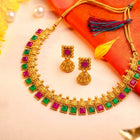 Peora Square Stone Necklace Set - Gold