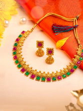 Peora Square Stone Necklace Set - Gold