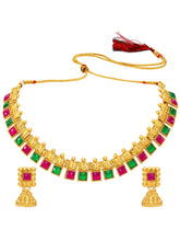 Peora Square Stone Necklace Set - Gold