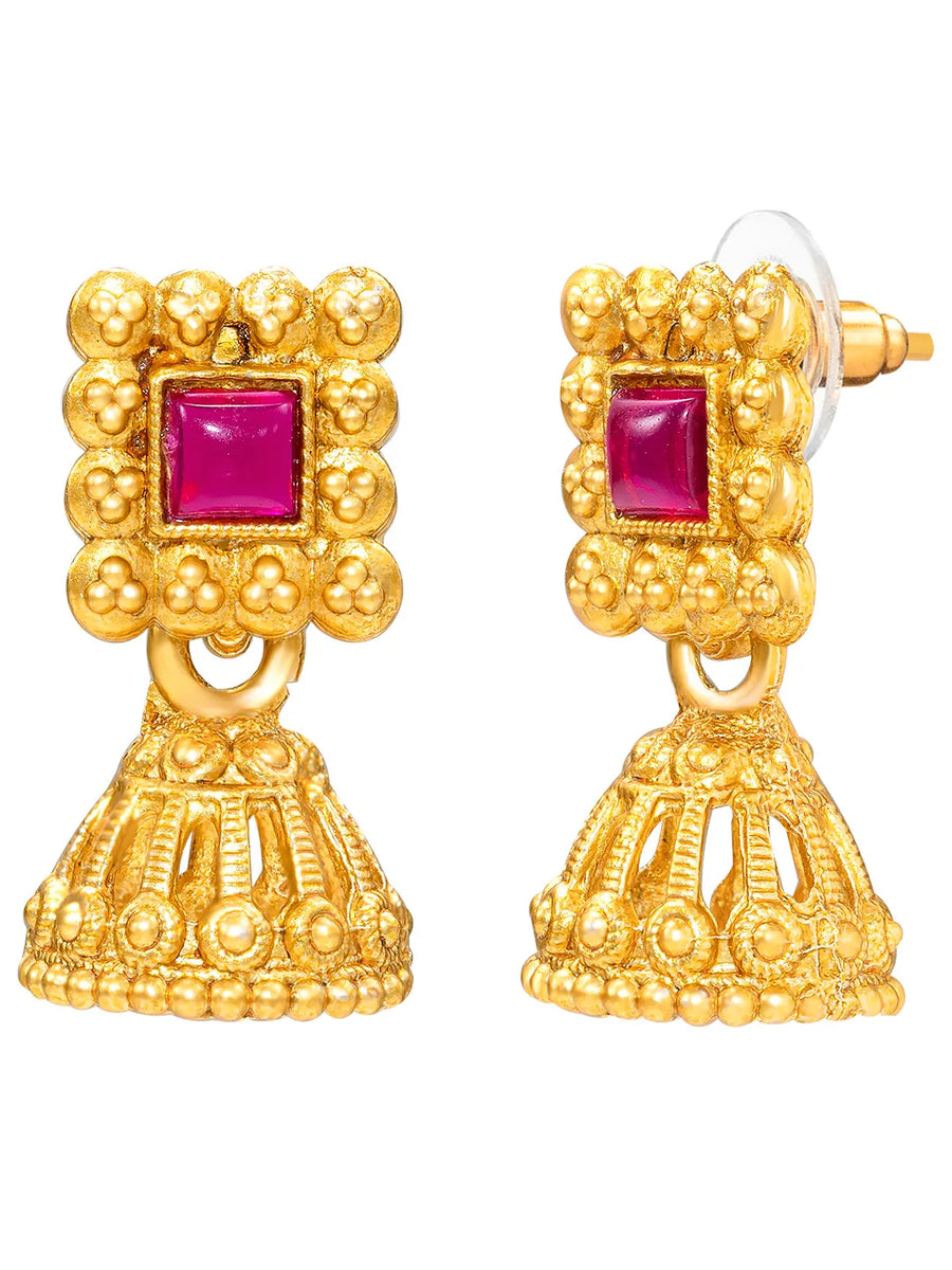 Peora Square Stone Necklace Set - Gold