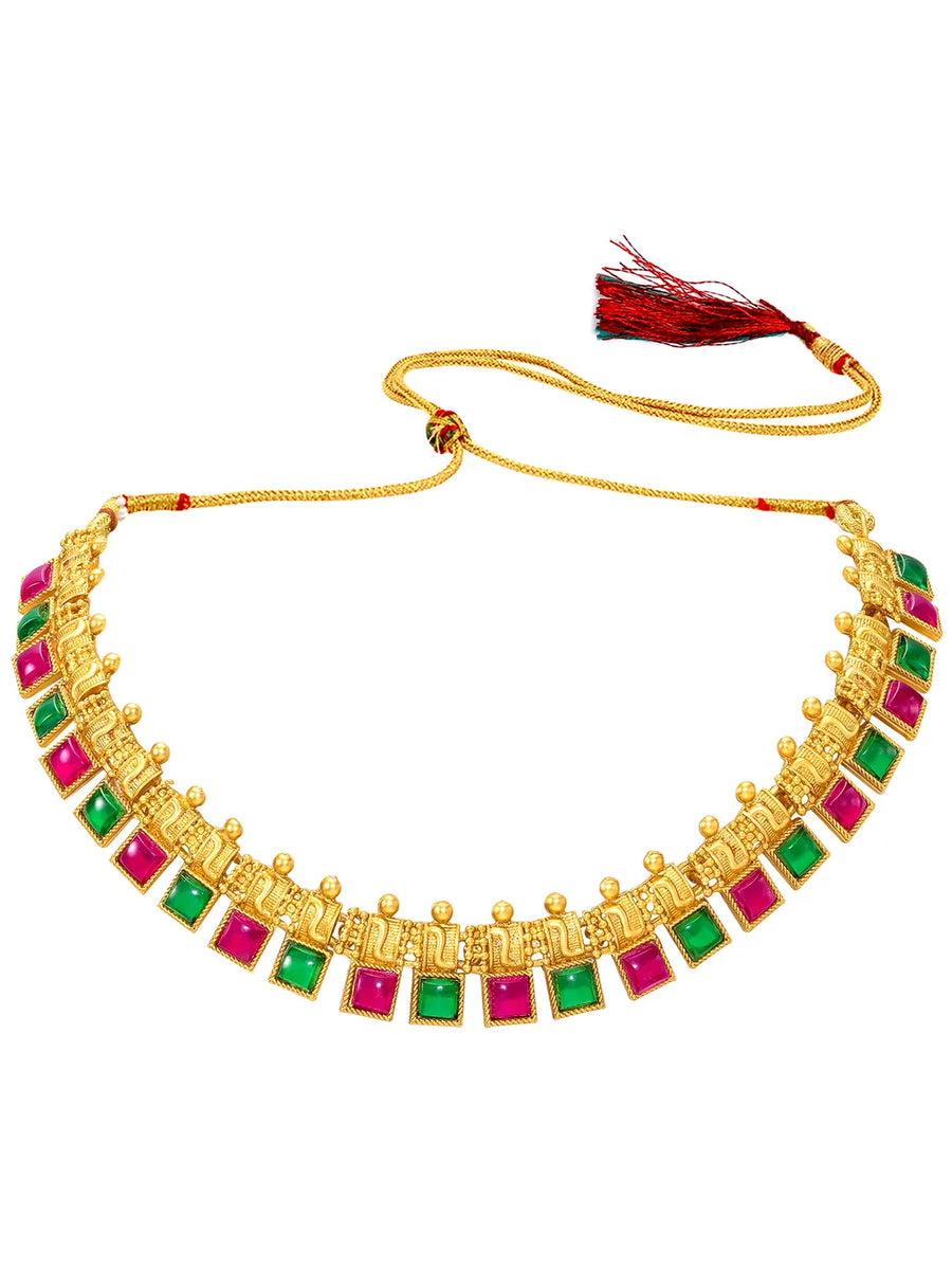 Peora Square Stone Necklace Set - Gold