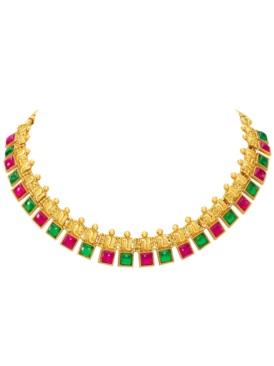 Peora Square Stone Necklace Set - Gold