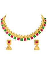 Peora Square Stone Necklace Set - Gold