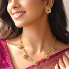 Peora Traditional Floral Green Necklace Set - Gold