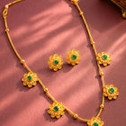 Peora Traditional Floral Green Necklace Set - Gold
