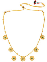 Peora Traditional Floral Green Necklace Set - Gold