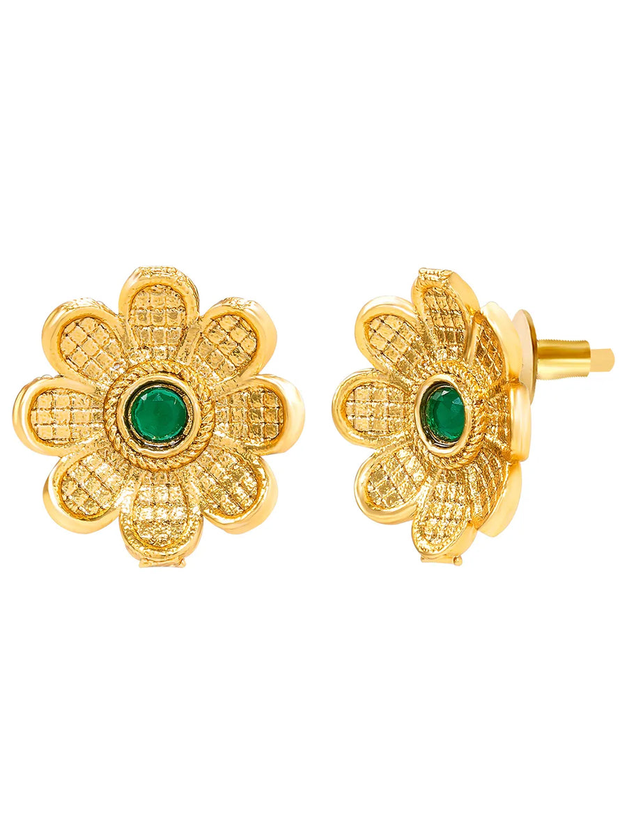 Peora Traditional Floral Green Necklace Set - Gold