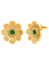 Peora Traditional Floral Green Necklace Set - Gold