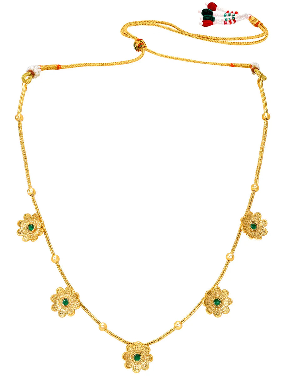 Peora Traditional Floral Green Necklace Set - Gold