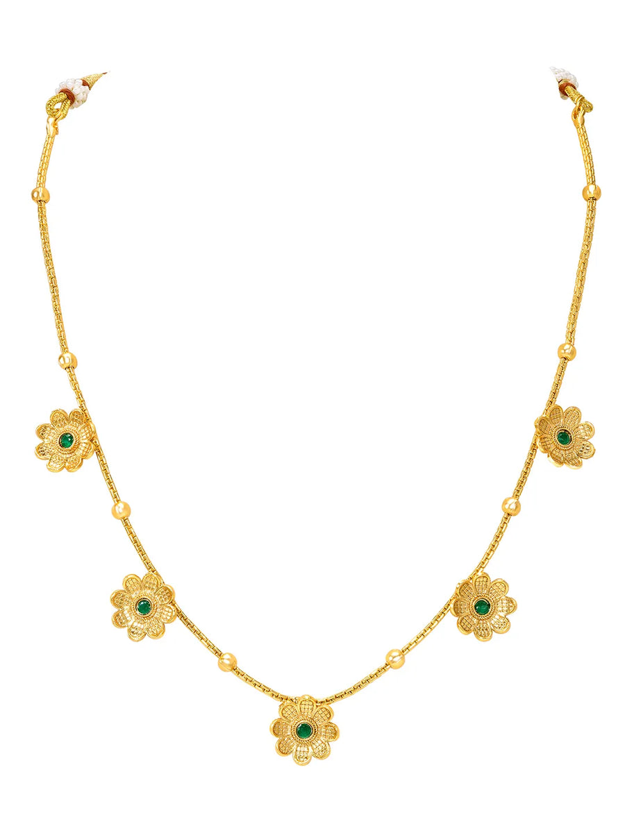 Peora Traditional Floral Green Necklace Set - Gold
