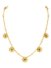 Peora Traditional Floral Green Necklace Set - Gold