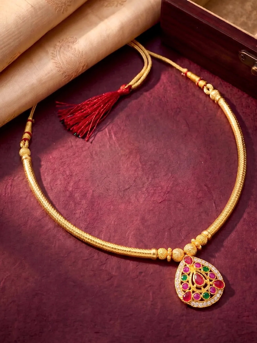 Peora Ruby Charm Teardrop Necklace - Gold
