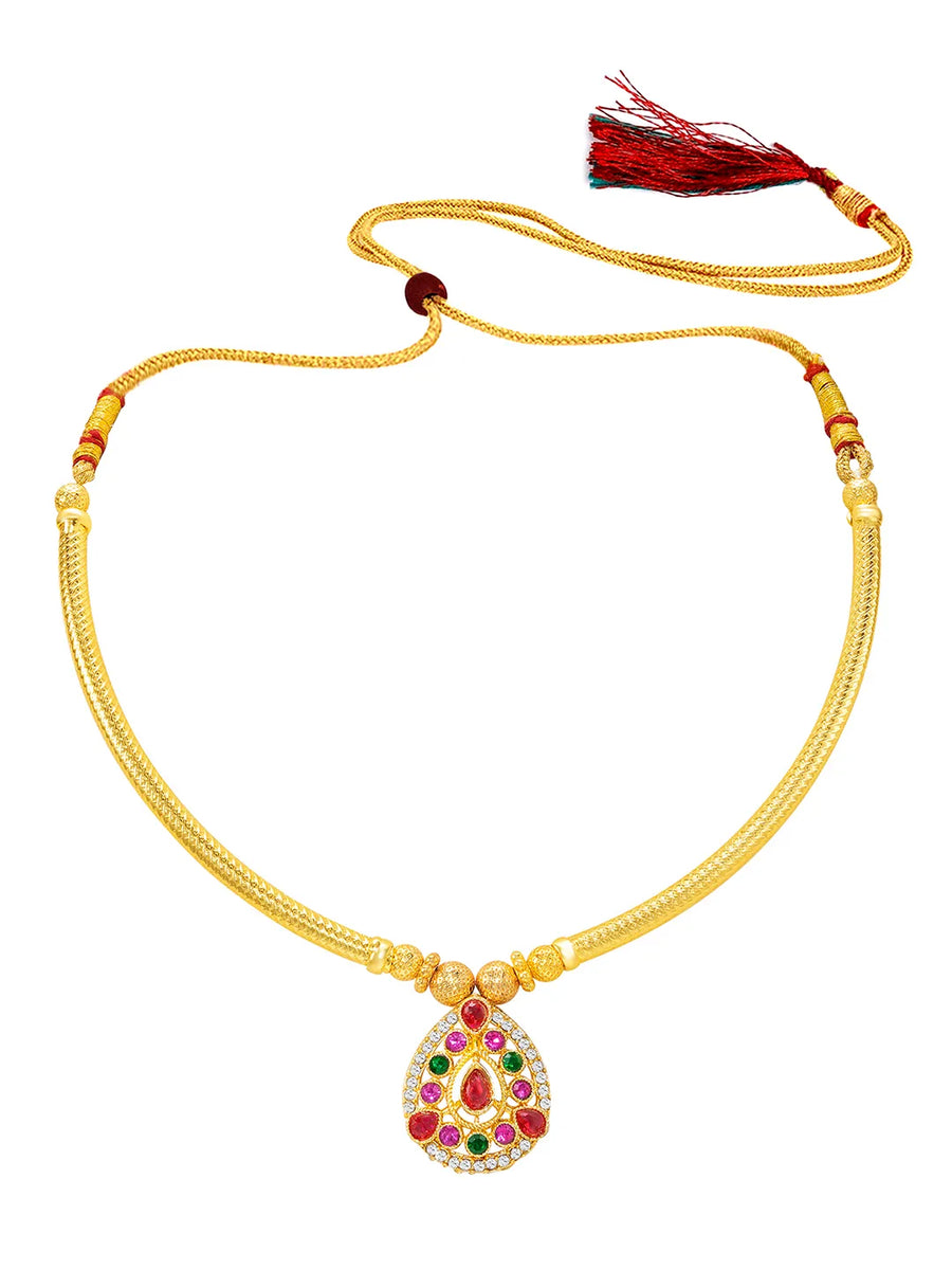 Peora Ruby Charm Teardrop Necklace - Gold