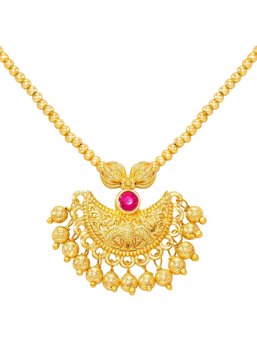 Peora Ruby Charm Regal Necklace - Gold