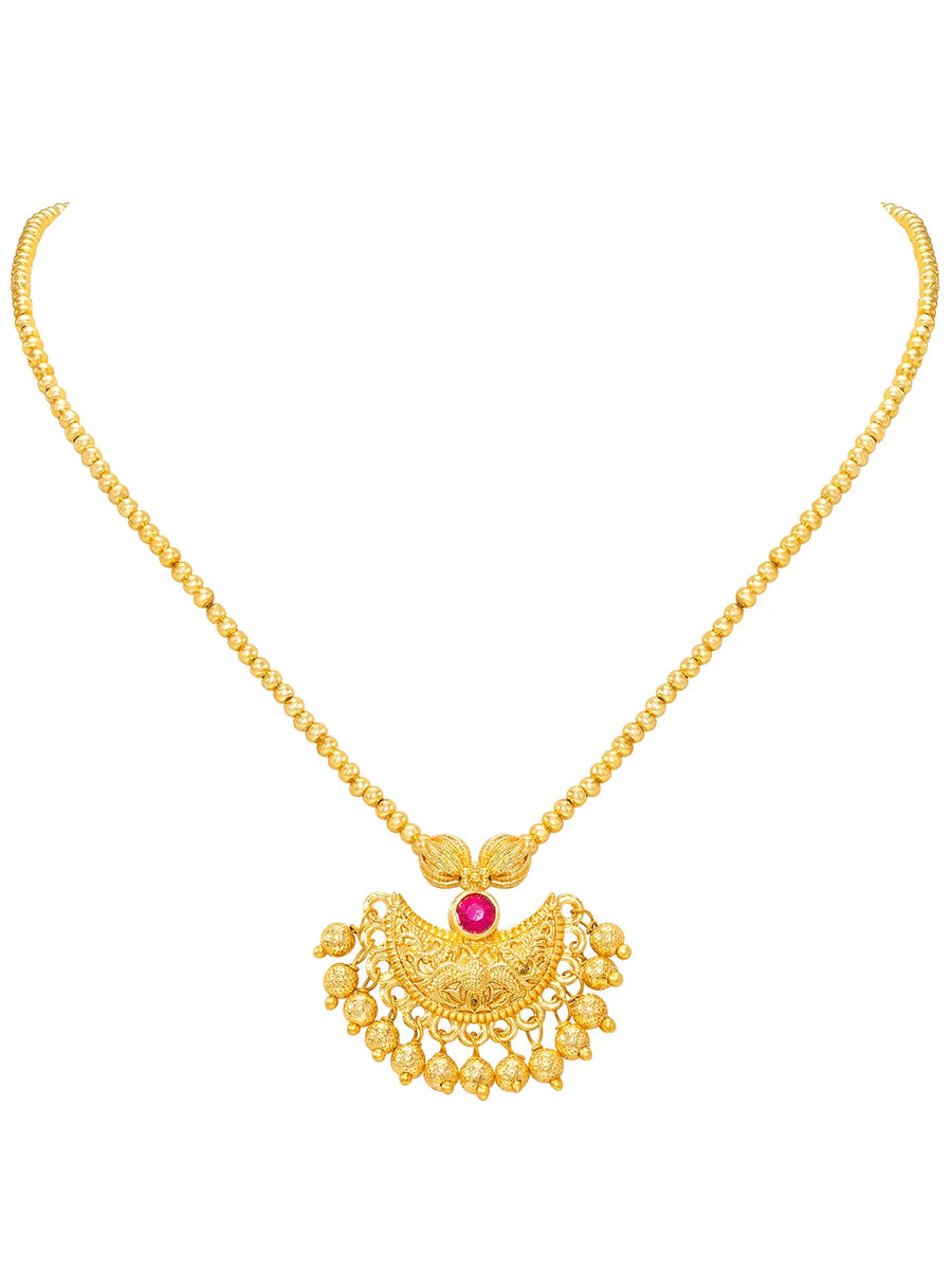 Peora Ruby Charm Regal Necklace - Gold
