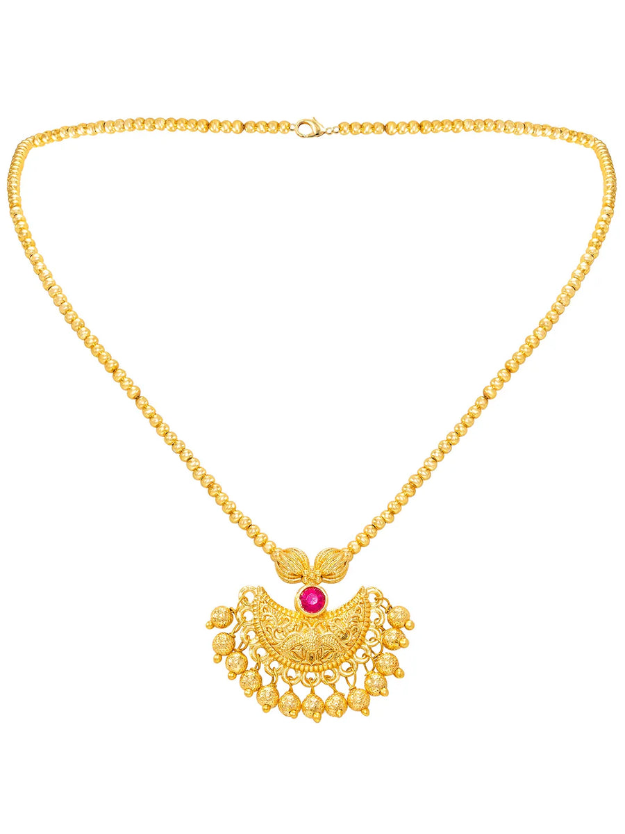 Peora Ruby Charm Regal Necklace - Gold