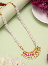 Gold Plated Pearl Ruby Necklace for Women
