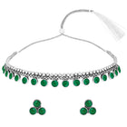 Minimal Aura Oxidized Necklace Set - Silver - Green