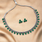 Minimal Aura Oxidized Necklace Set - Silver - Green