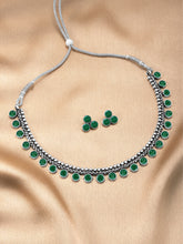 Minimal Aura Oxidized Necklace Set - Silver - Green