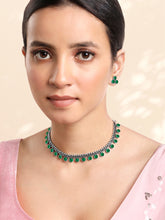 Minimal Aura Oxidized Necklace Set - Silver - Green