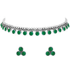 Minimal Aura Oxidized Necklace Set - Silver - Green