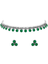 Minimal Aura Oxidized Necklace Set - Silver - Green