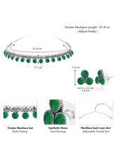 Minimal Aura Oxidized Necklace Set - Silver - Green