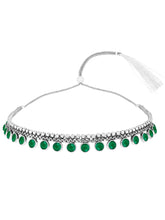 Minimal Aura Oxidized Necklace Set - Silver - Green