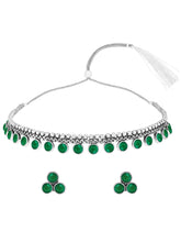 Minimal Aura Oxidized Necklace Set - Silver - Green