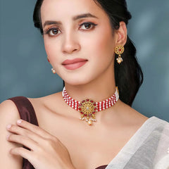 Royal Bloom Stunning Necklace Set - Rani Pink White